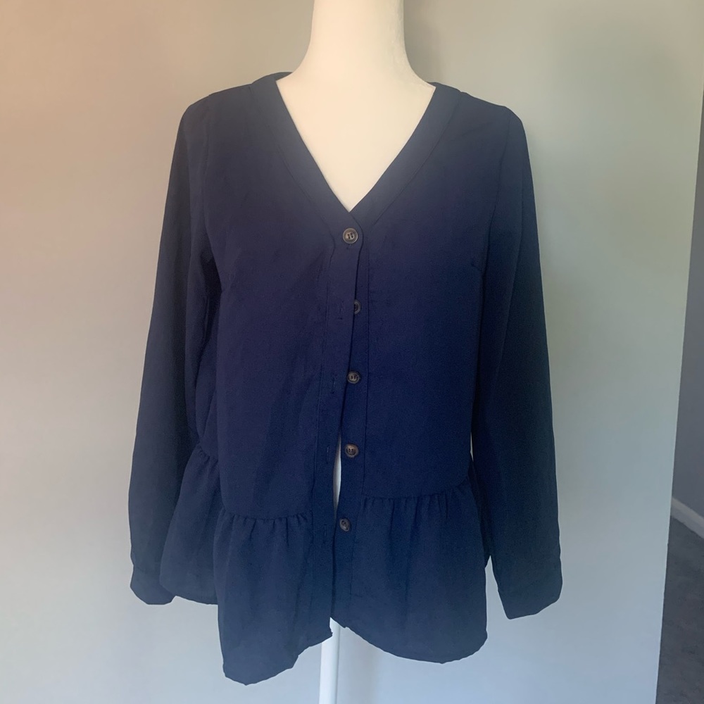 Navy ruffle blouse